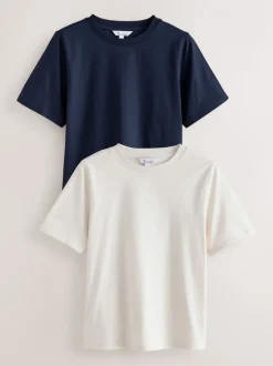 Ecru/Marine - Lot de 2 t-shirts Supima à manches courtes