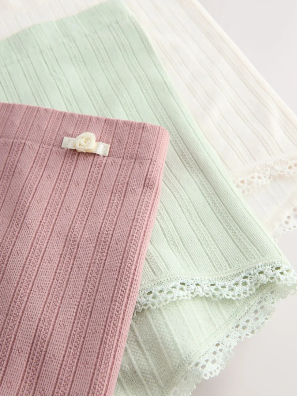 Ecru/Rose - Lot de 3 culottes sans coutures en pointelle
