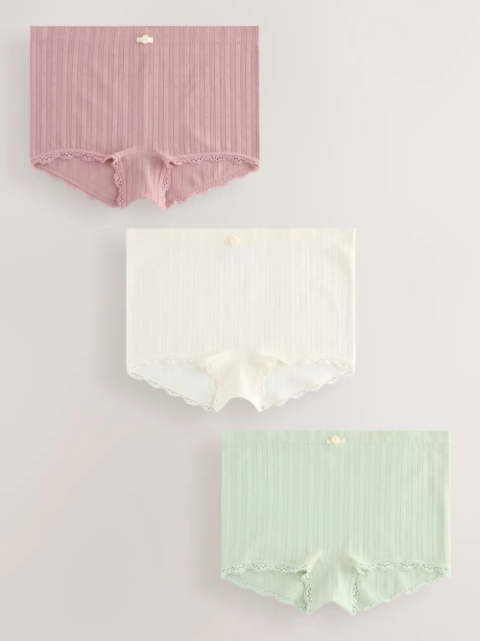Ecru/Rose - Lot de 3 culottes sans coutures en pointelle
