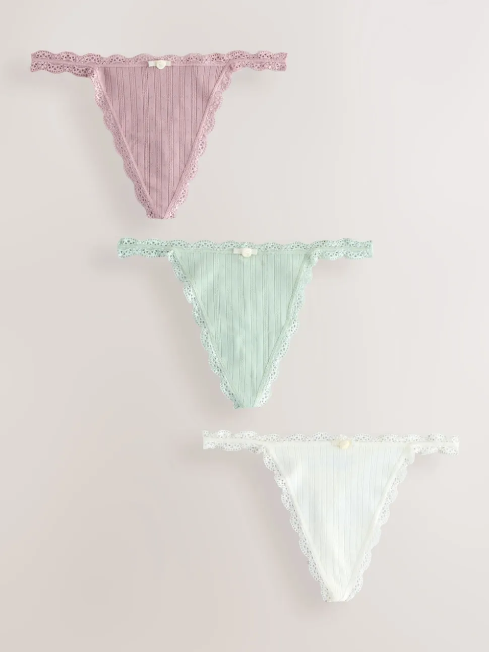 Ecru/Rose - Lot de 3 culottes sans coutures en pointelle