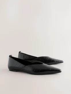 Effet Croc noir - Ballerines en cuir haut de gamme à bout pointu