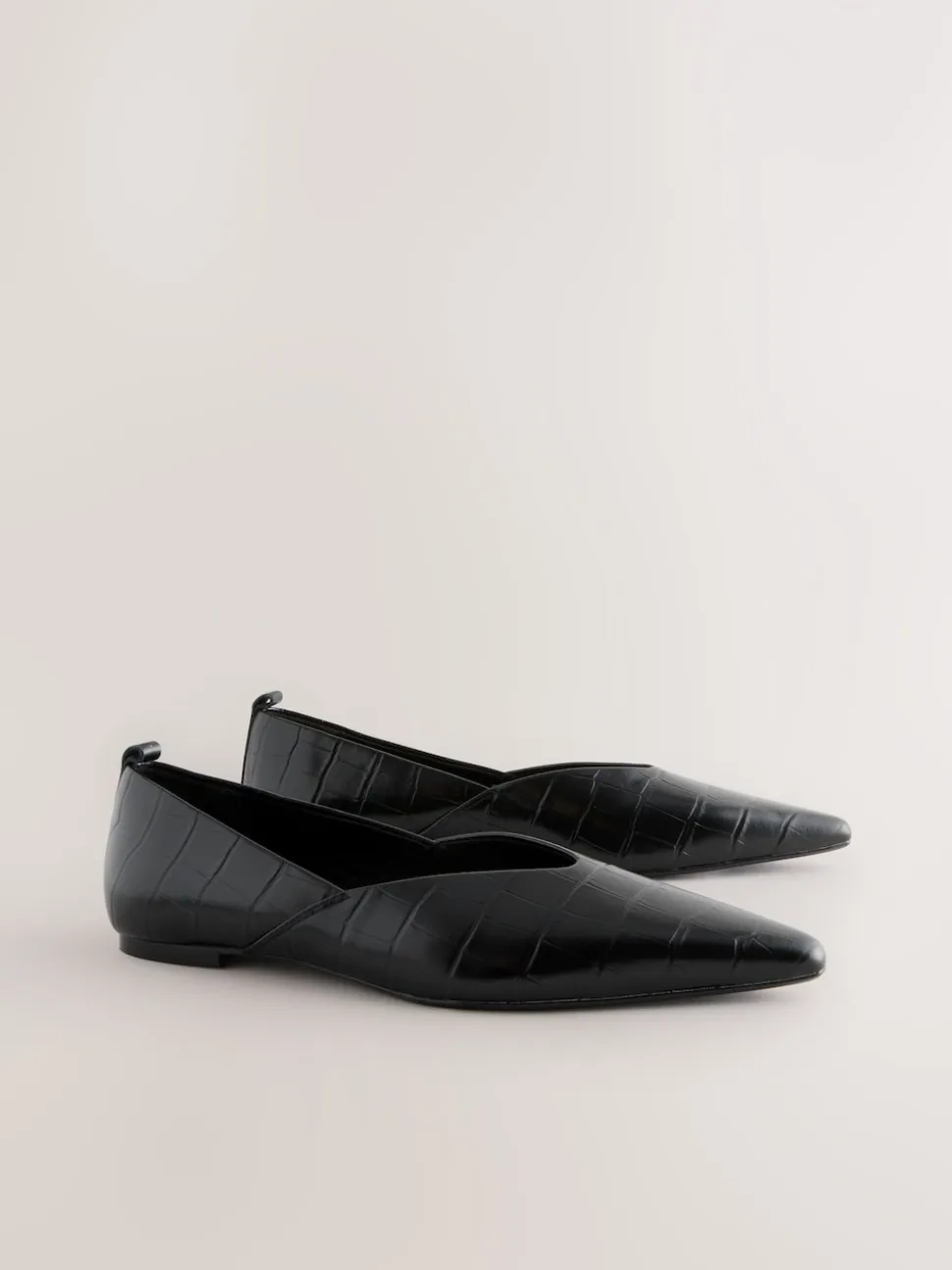 Effet Croc noir - Ballerines en cuir haut de gamme à bout pointu
