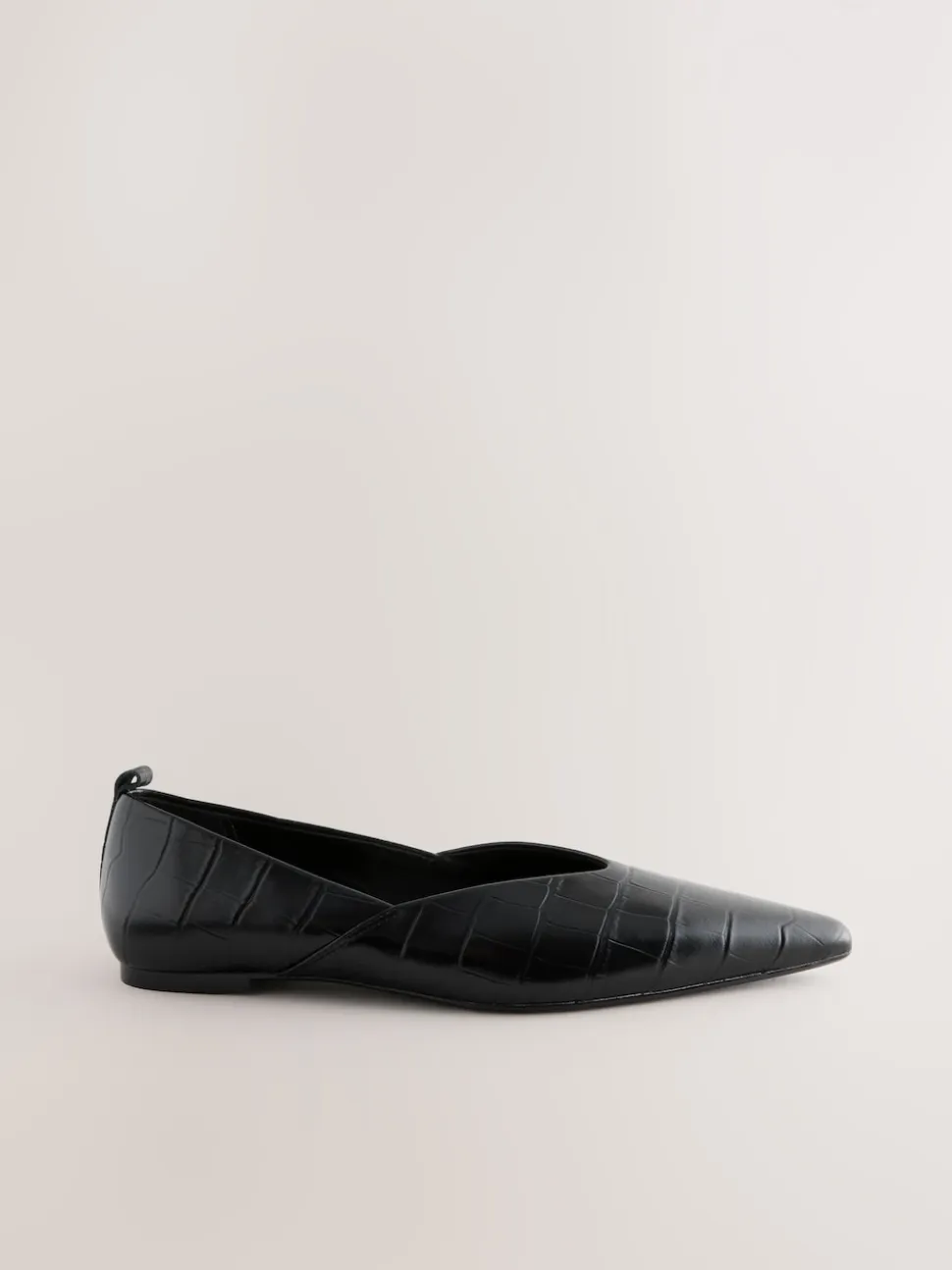 Effet Croc noir - Ballerines en cuir haut de gamme à bout pointu