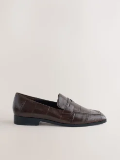 Effet croco Marron chocolat - Mocassins Forever Comfort® à bout carré
