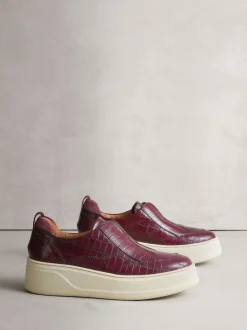 Effet Crocs bordeaux - Baskets Signature en cuir à plateforme compensée épaisse