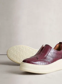 Effet Crocs bordeaux - Baskets Signature en cuir à plateforme compensée épaisse