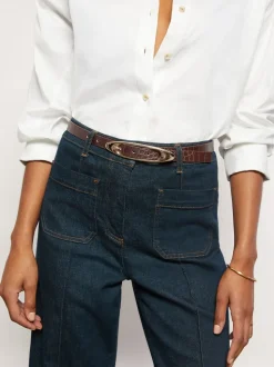 Effet Crocs bordeaux - Ceinture à boucle ovale en cuir Reiss Evelina