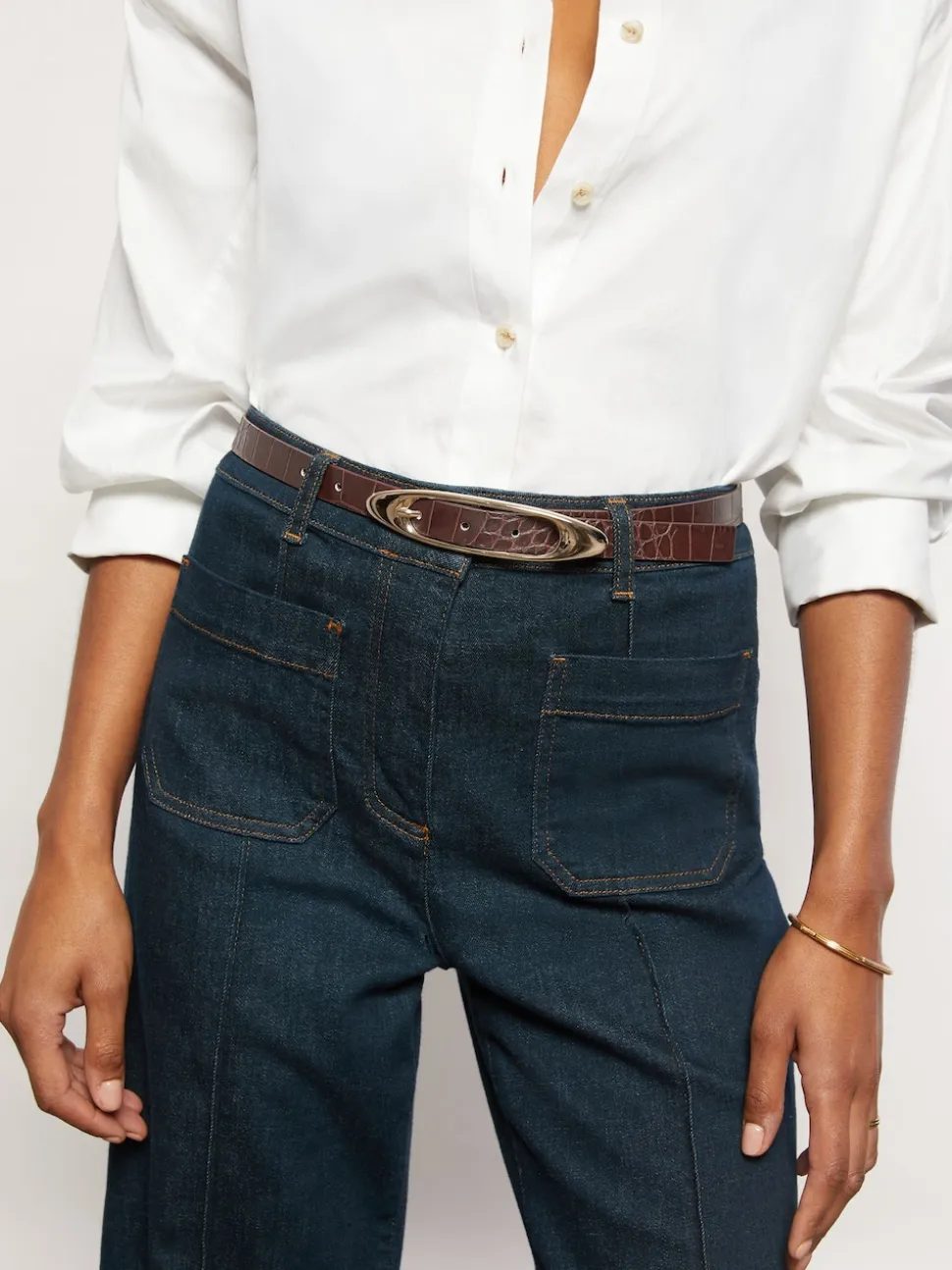 Effet Crocs bordeaux - Ceinture à boucle ovale en cuir Reiss Evelina