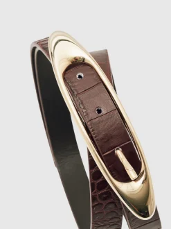 Effet Crocs bordeaux - Ceinture à boucle ovale en cuir Reiss Evelina