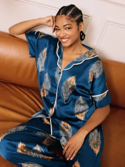 Ensemble de pyjamas longs oversize en satin Their Nibs Peacock