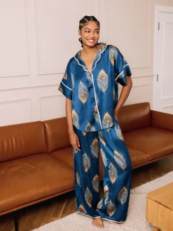 Ensemble de pyjamas longs oversize en satin Their Nibs Peacock