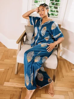 Ensemble de pyjamas longs oversize en satin Their Nibs Peacock