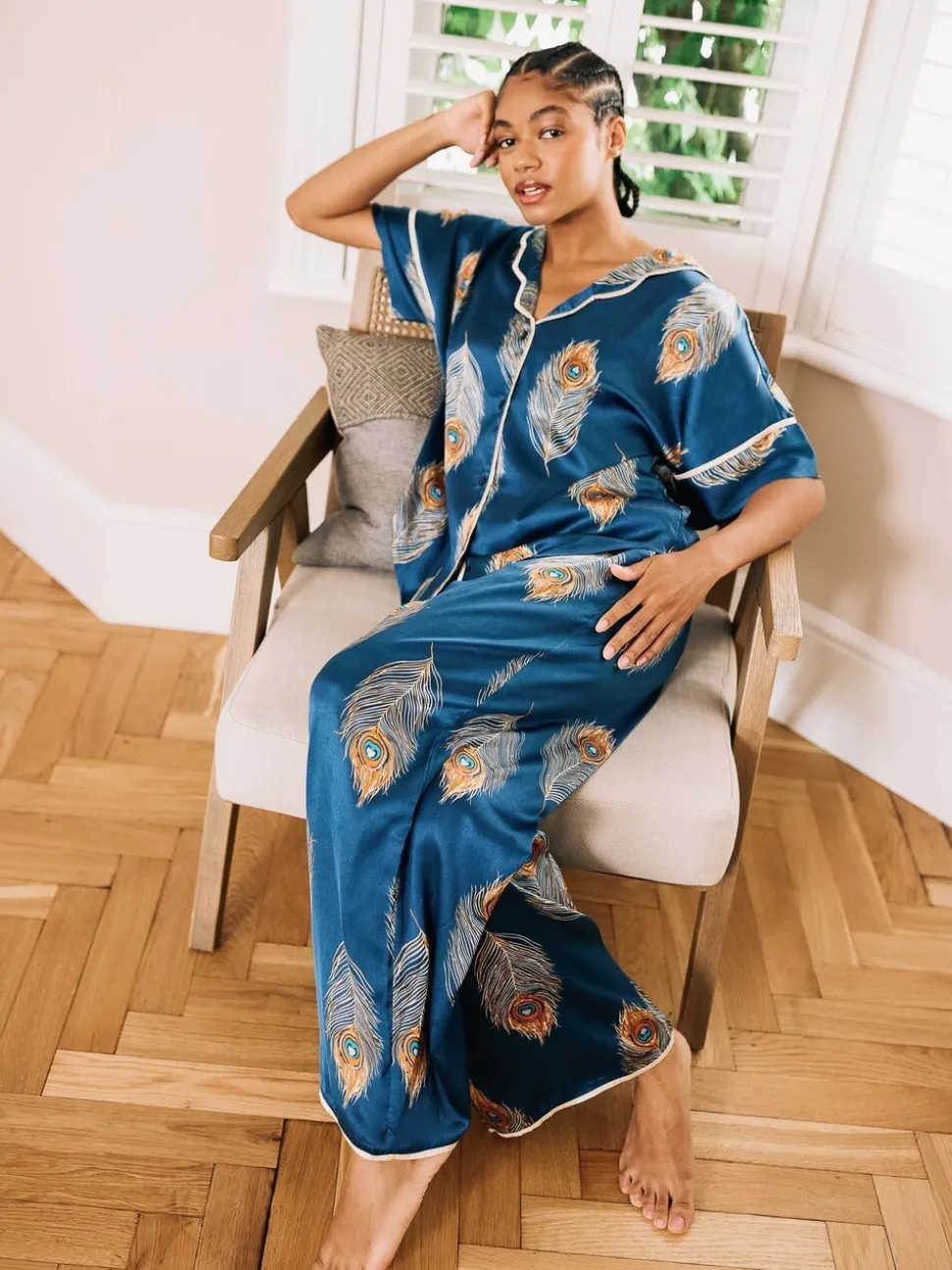 Ensemble de pyjamas longs oversize en satin Their Nibs Peacock