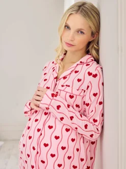 Ensemble de pyjamas longs Chelsea Peers Grossesse à rayure ondulée imprimée cœur
