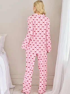 Ensemble de pyjamas longs Chelsea Peers Grossesse à rayure ondulée imprimée cœur