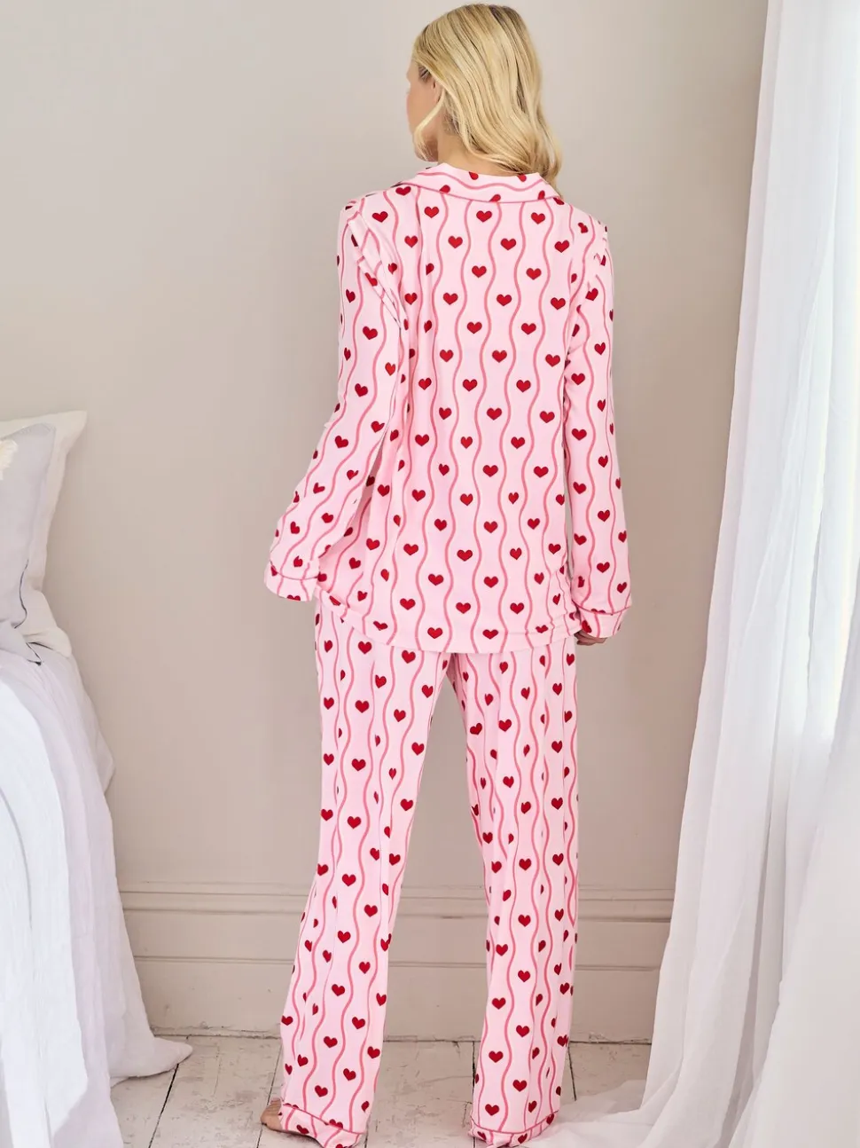 Ensemble de pyjamas longs Chelsea Peers Grossesse à rayure ondulée imprimée cœur