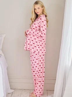 Ensemble de pyjamas longs Chelsea Peers Grossesse à rayure ondulée imprimée cœur
