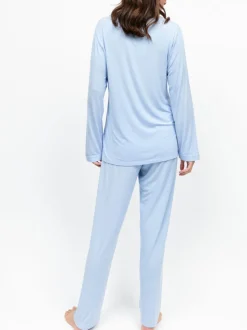 Ensemble Nora Rose en jersey festonné Col en V  Dentelle Pyjama à manches longues