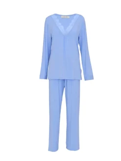 Ensemble Nora Rose en jersey festonné Col en V  Dentelle Pyjama à manches longues
