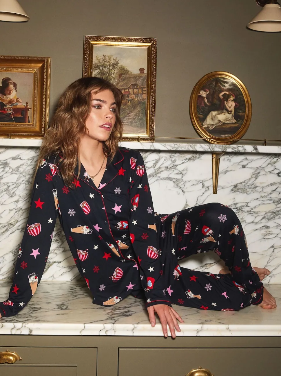 Ensemble pyjama court Urban Threads Urban Threads bleu marine chocolat chaud