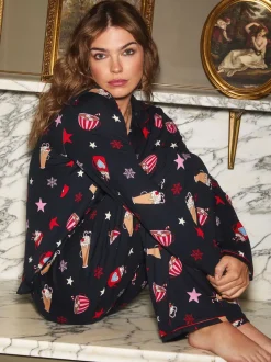 Ensemble pyjama court Urban Threads Urban Threads bleu marine chocolat chaud