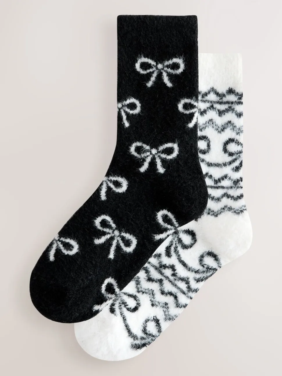 Fairisle à nœud noir - Lot de 2 paires de chaussettes douillettes super poilues