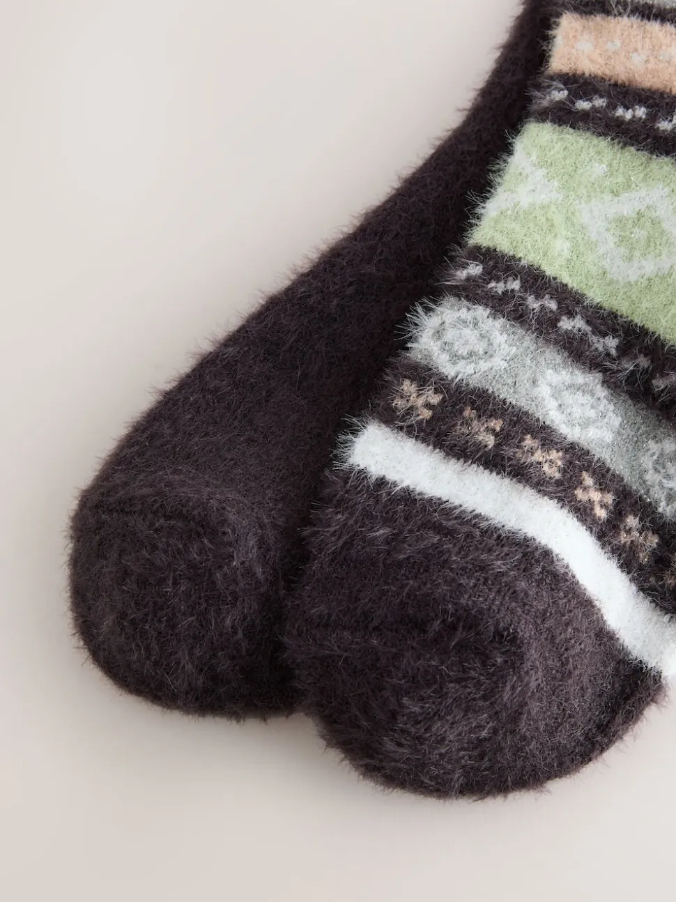 Fairisle gris/pastel - Lot de 2 paires de chaussettes douillettes super poilues