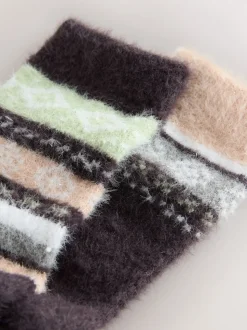 Fairisle gris/pastel - Lot de 2 paires de chaussettes douillettes super poilues