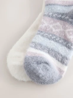 Fairisle noir/pastel - Lot de 2 paires de chaussettes douillettes super poilues