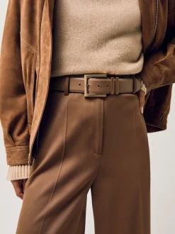 Fauve/taupe - Reiss Brompton Leather Square Buckle Ceintures