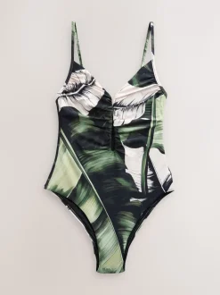 Feuille noire/verte - Maillot de bain gainant pigeonnant