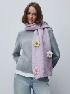 Fleur de lilas - Écharpe épaisse en maille à la main