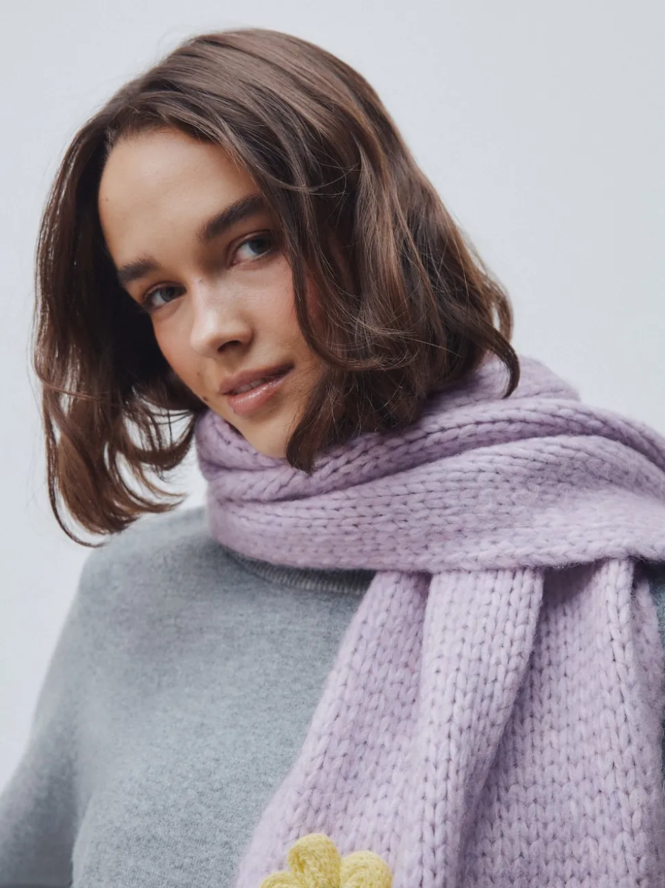 Fleur de lilas - Écharpe épaisse en maille à la main