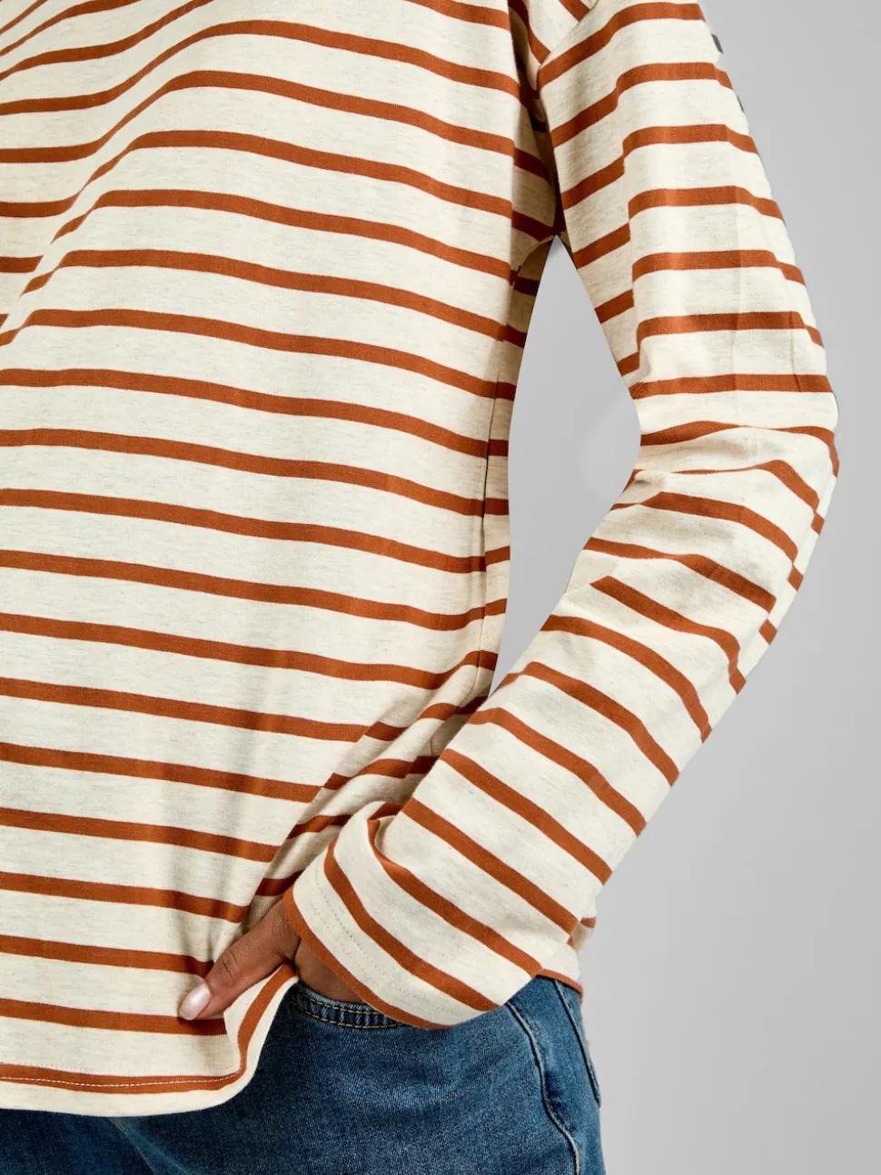 Flocons d'avoine & Caramel - Jojo Maman Bébé Rayure Long Sleeve Boyfriend Maternity T-shirt