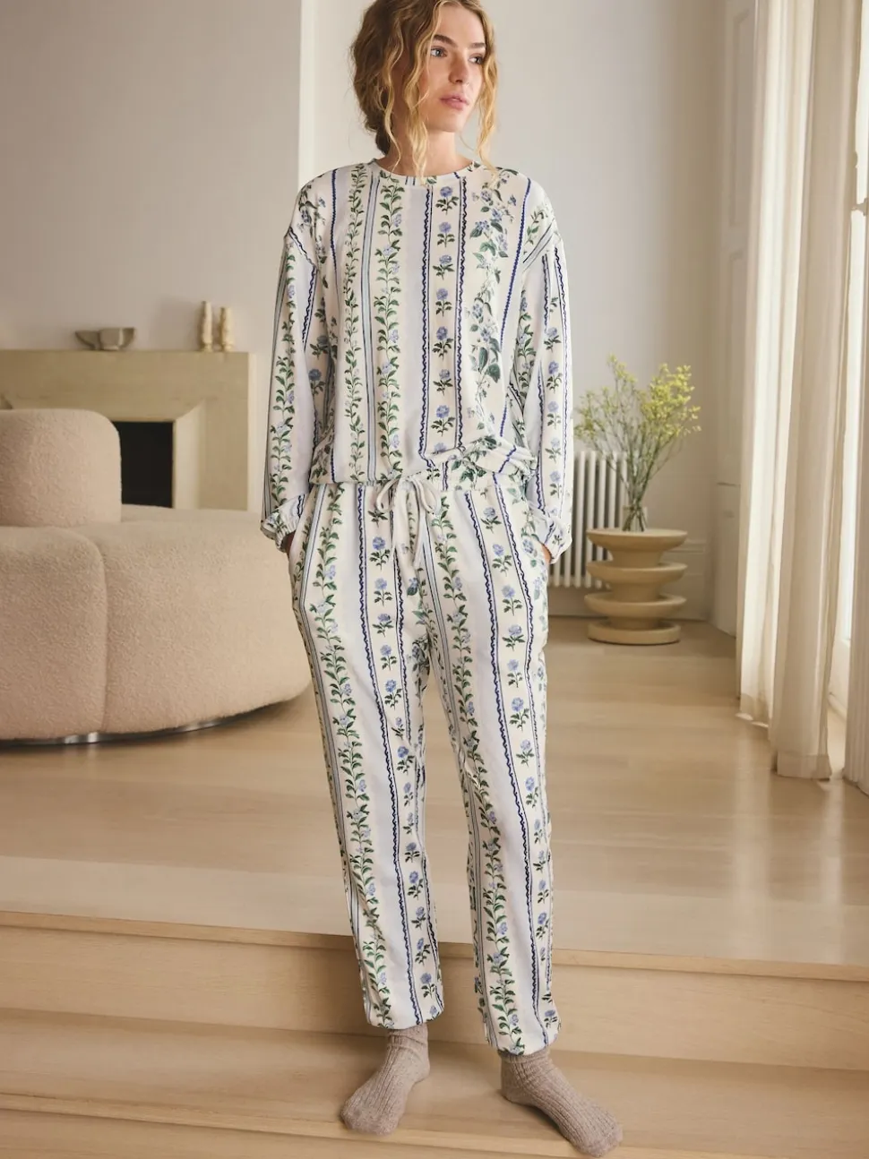 Floral bleu - Pyjama confortable à manches longues
