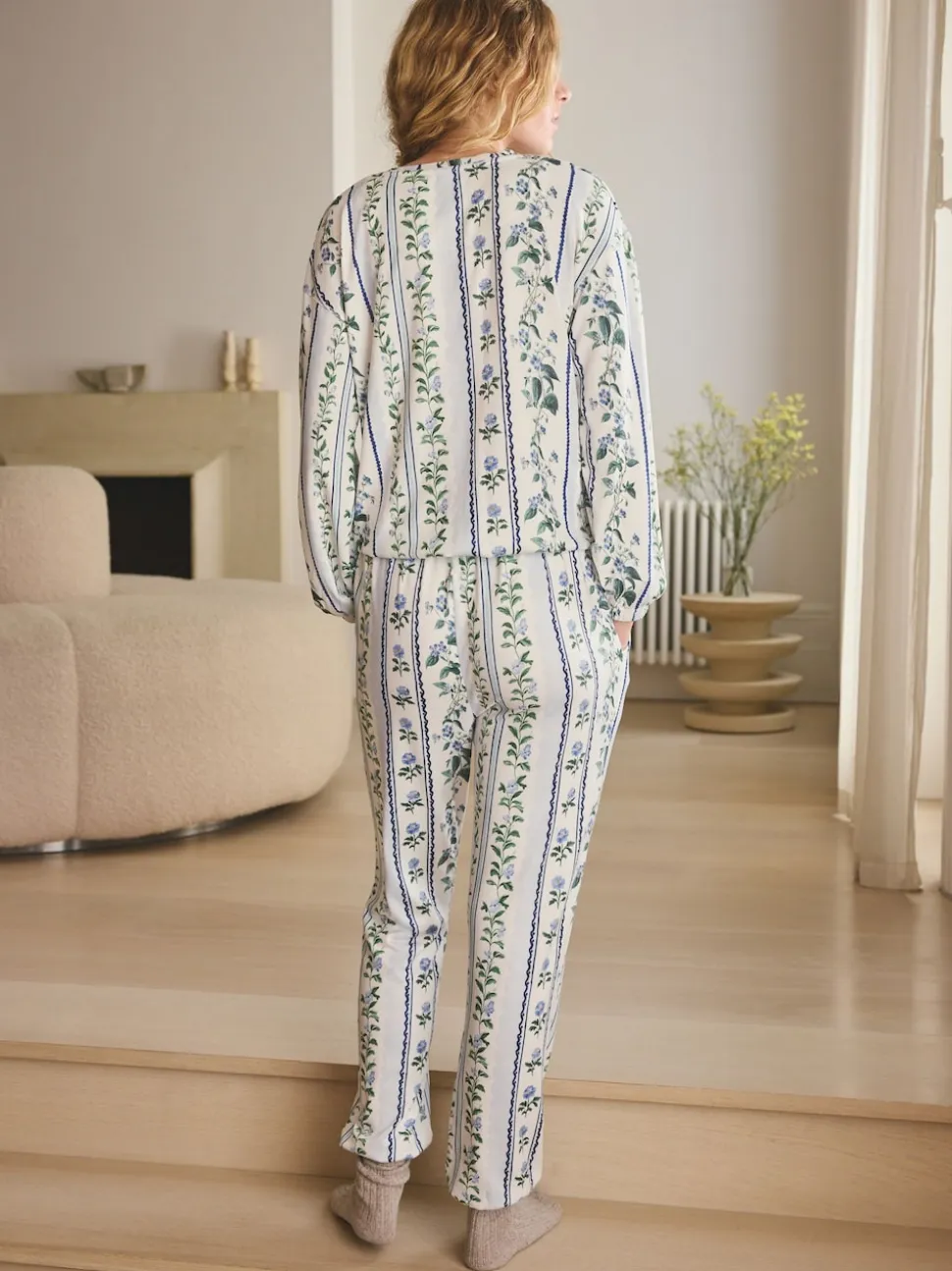 Floral bleu - Pyjama confortable à manches longues