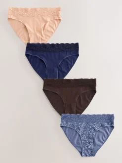 Floral Blue Ditsy - Lot de 4 culottes en coton et dentelle