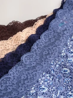 Floral Blue Ditsy - Lot de 4 culottes en coton et dentelle