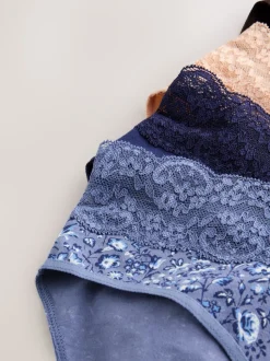 Floral Blue Ditsy - Lot de 4 culottes en coton et dentelle