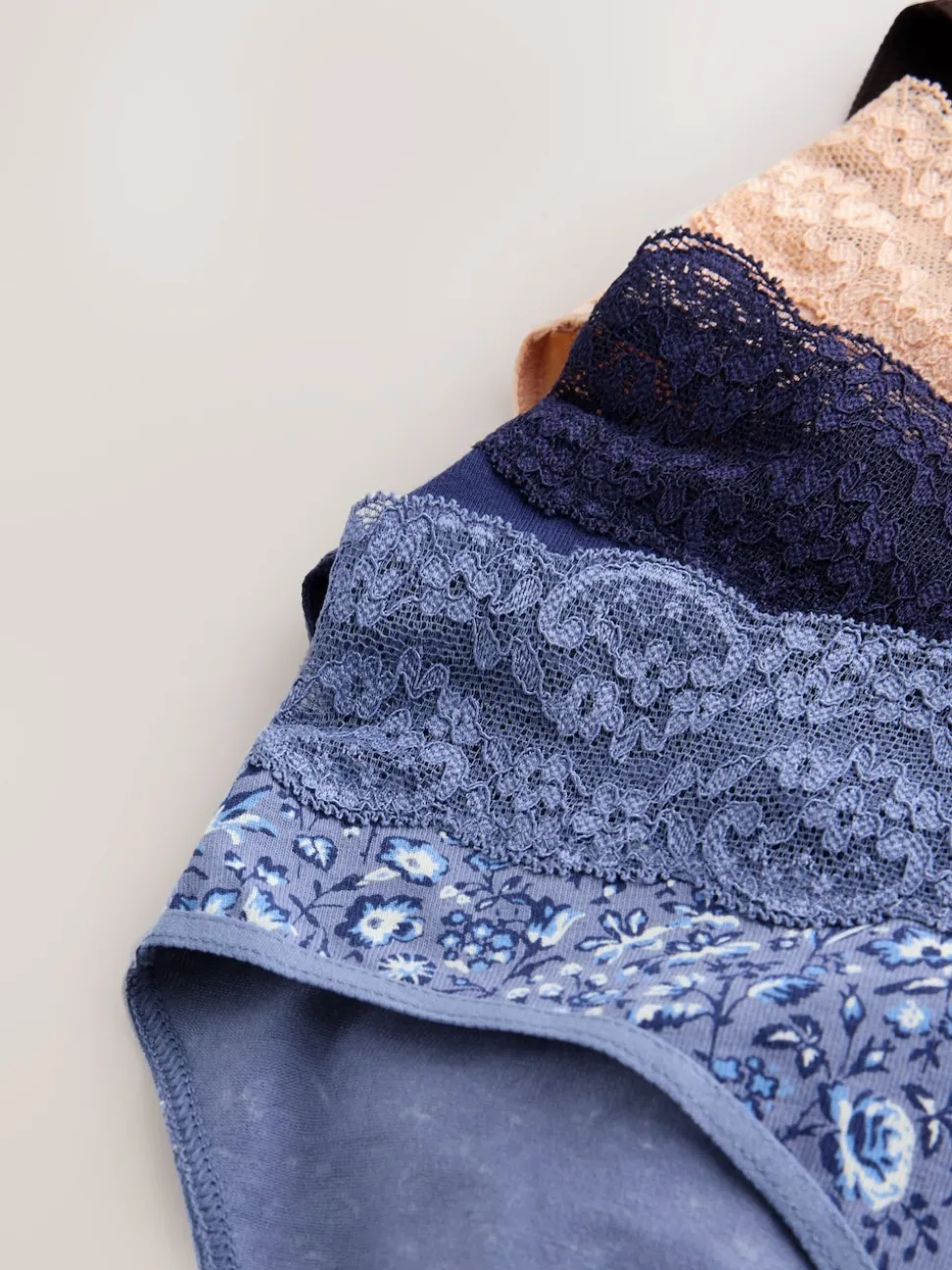 Floral Blue Ditsy - Lot de 4 culottes en coton et dentelle