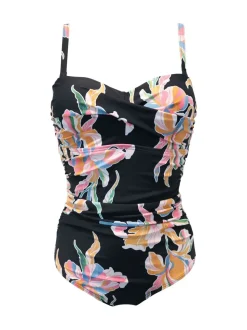 Floral noir - Maillot de bain Pour Moi Santa Monica gainant au ventre à bretelles amovibles