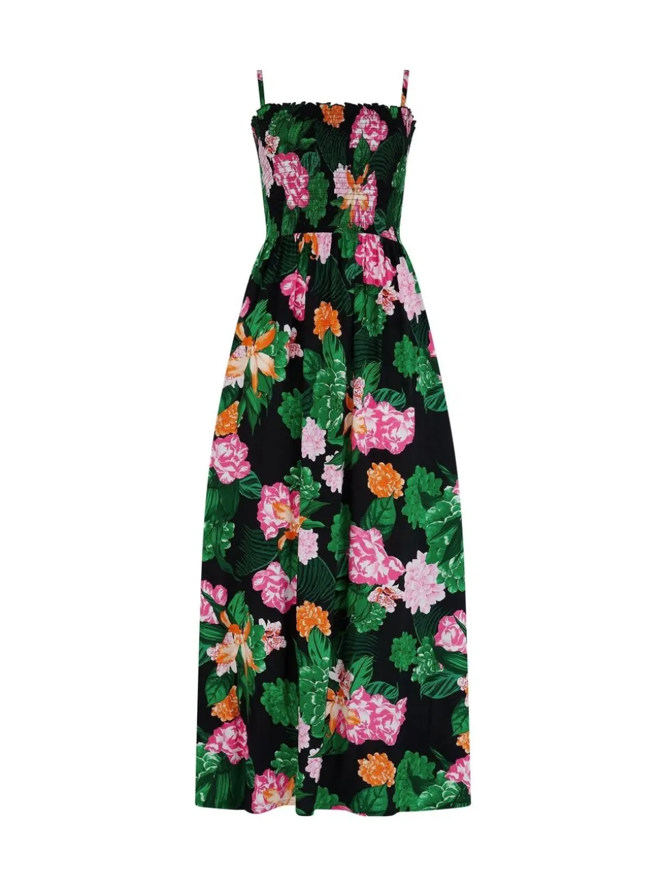 Floral noir - Pour Moi robe de plage longue tissée à corsage froncé Maxi bretelles