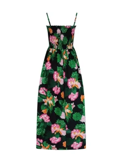 Floral noir - Pour Moi robe de plage longue tissée à corsage froncé Maxi bretelles