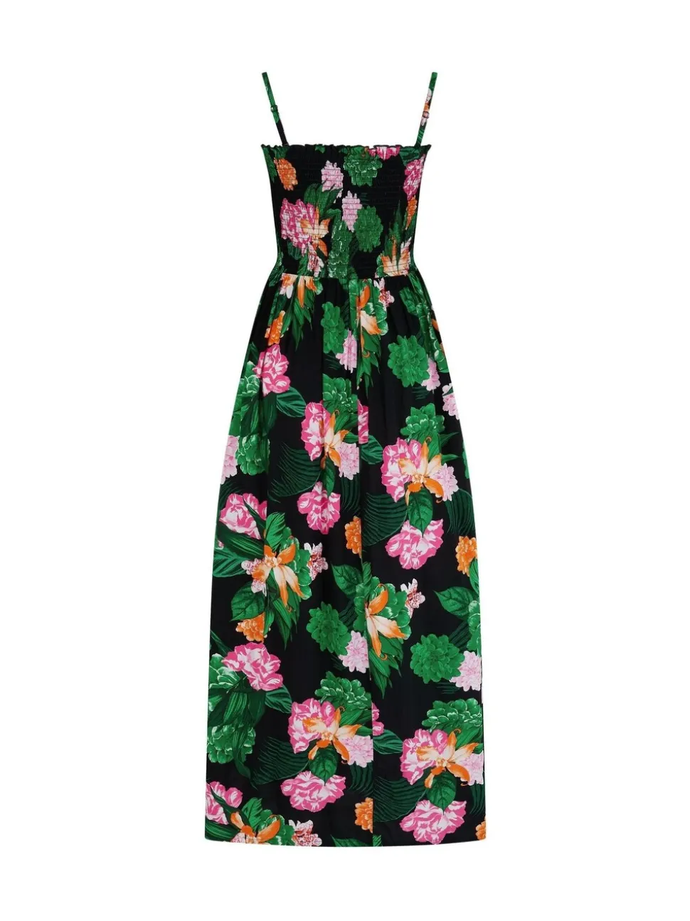 Floral noir - Pour Moi robe de plage longue tissée à corsage froncé Maxi bretelles