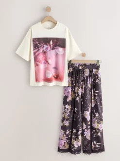 Floral pourpre - Pyjama à manches courtes