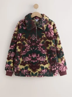 Floral vert - Sweat-shirt en polaire jacquard Teddy Borg à quart de zip