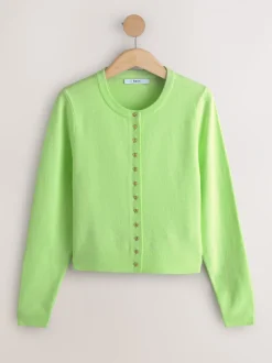 Fluro Vert - Cardigan ajusté ultra-doux à col rond en laine