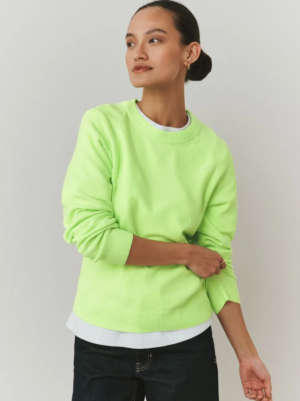 Fluro Vert - Pull super doux à manches longues à col rond
