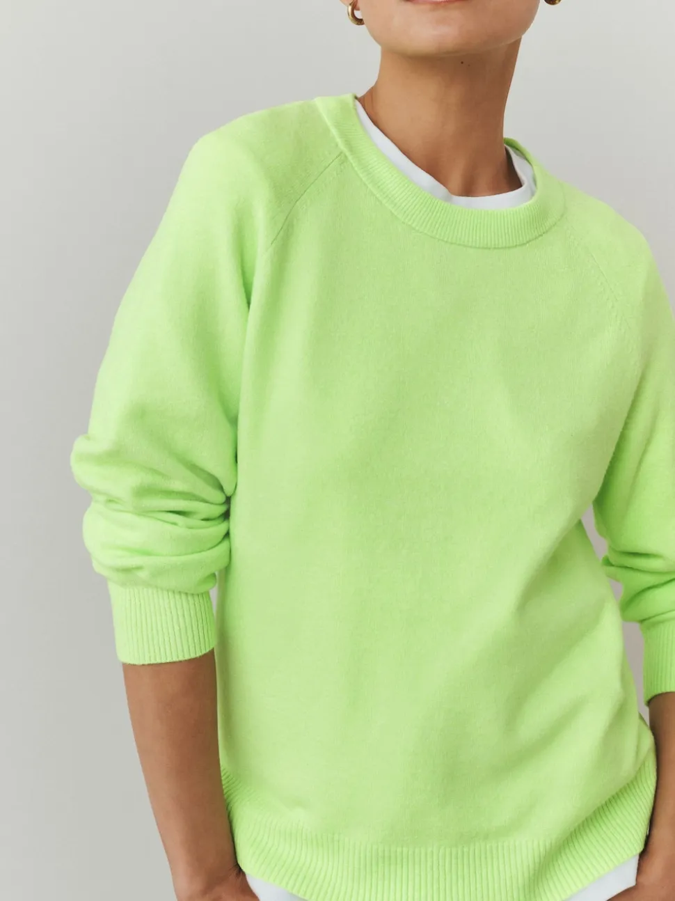 Fluro Vert - Pull super doux à manches longues à col rond