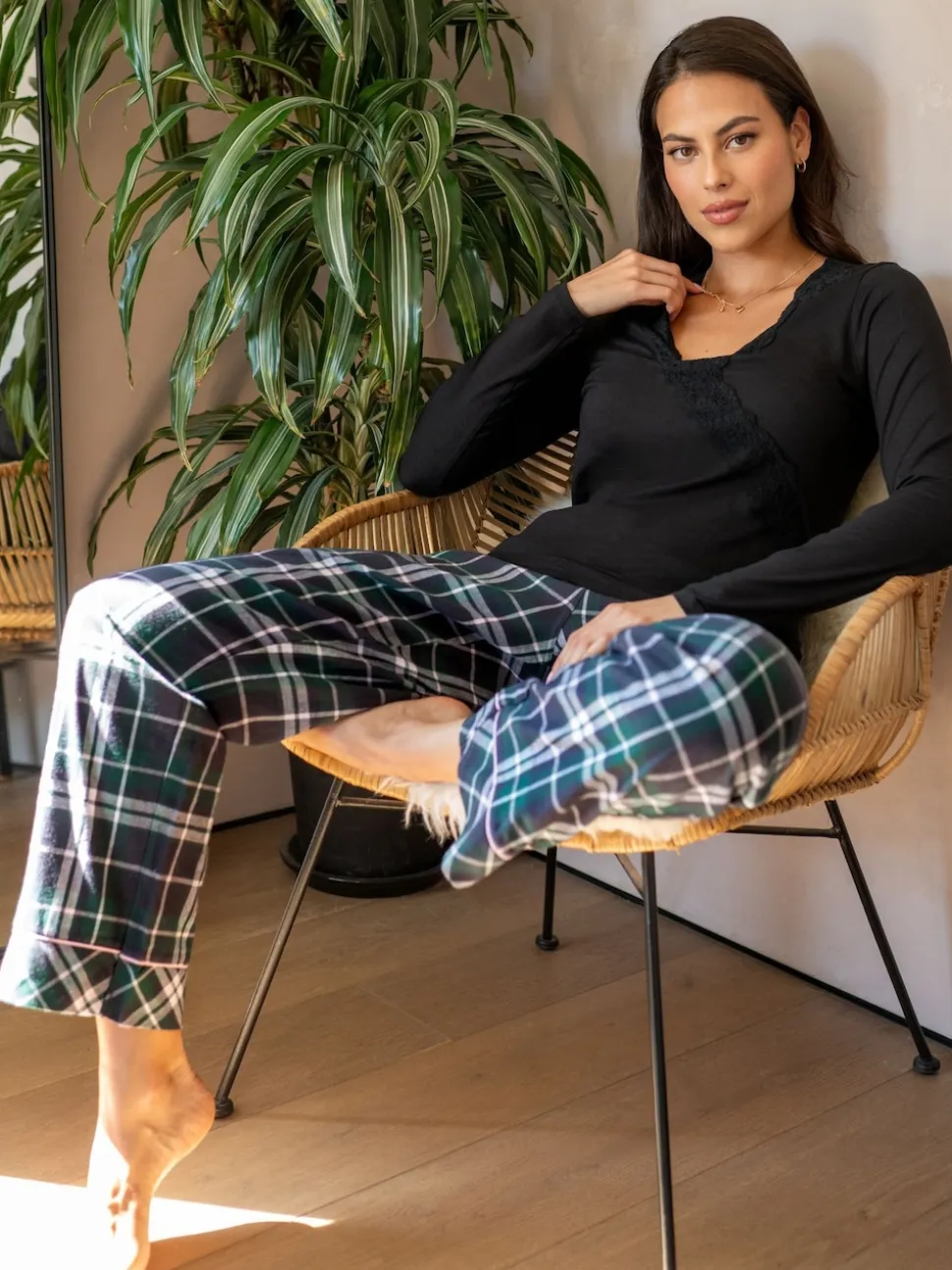 Forêt Noire - Pantalon Pour Moi Cosy en coton brossé à carreaux